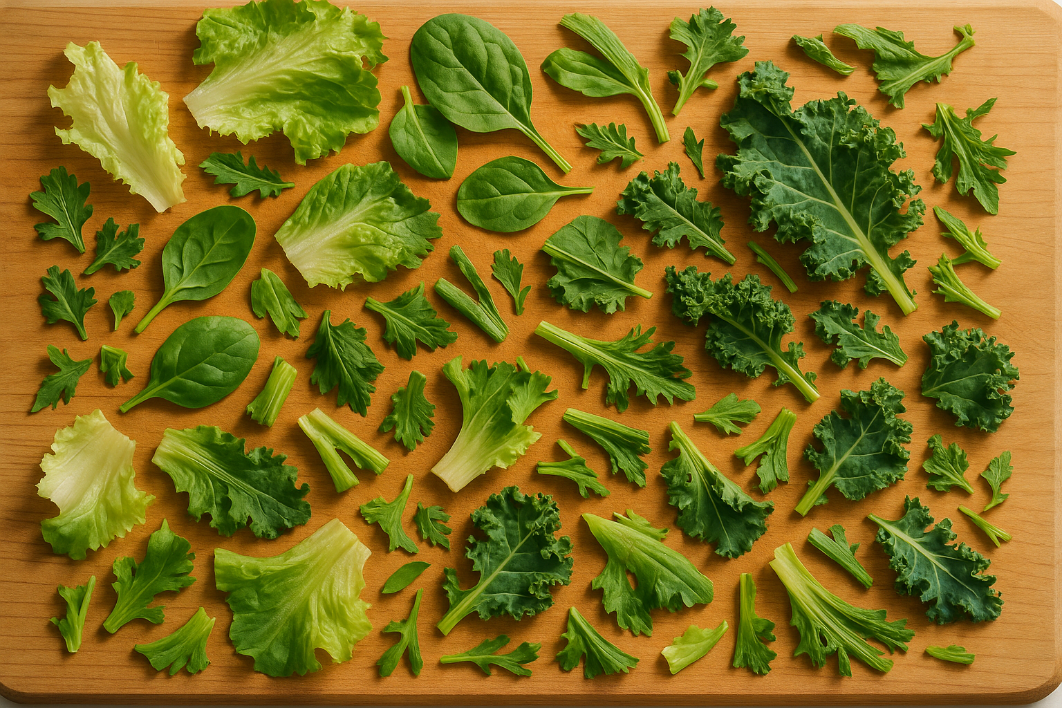 leafy green scraps from a cutting board including lettuce or other veggies