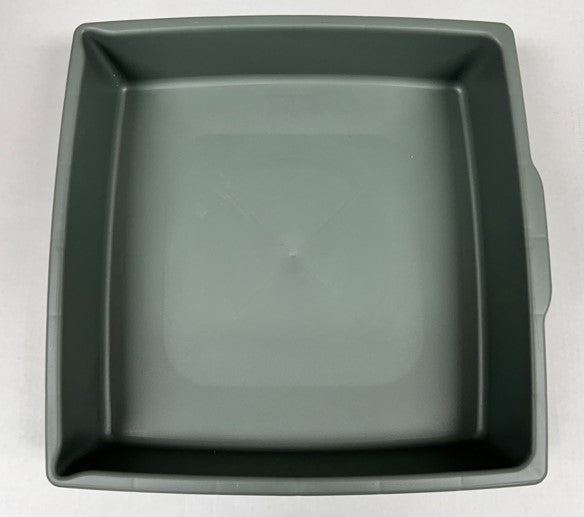 The Hungry Bin Replacement Drip Tray is a gray, square plastic tray with raised edges and a side handle—perfect for collecting liquid fertilizer from your compost system.